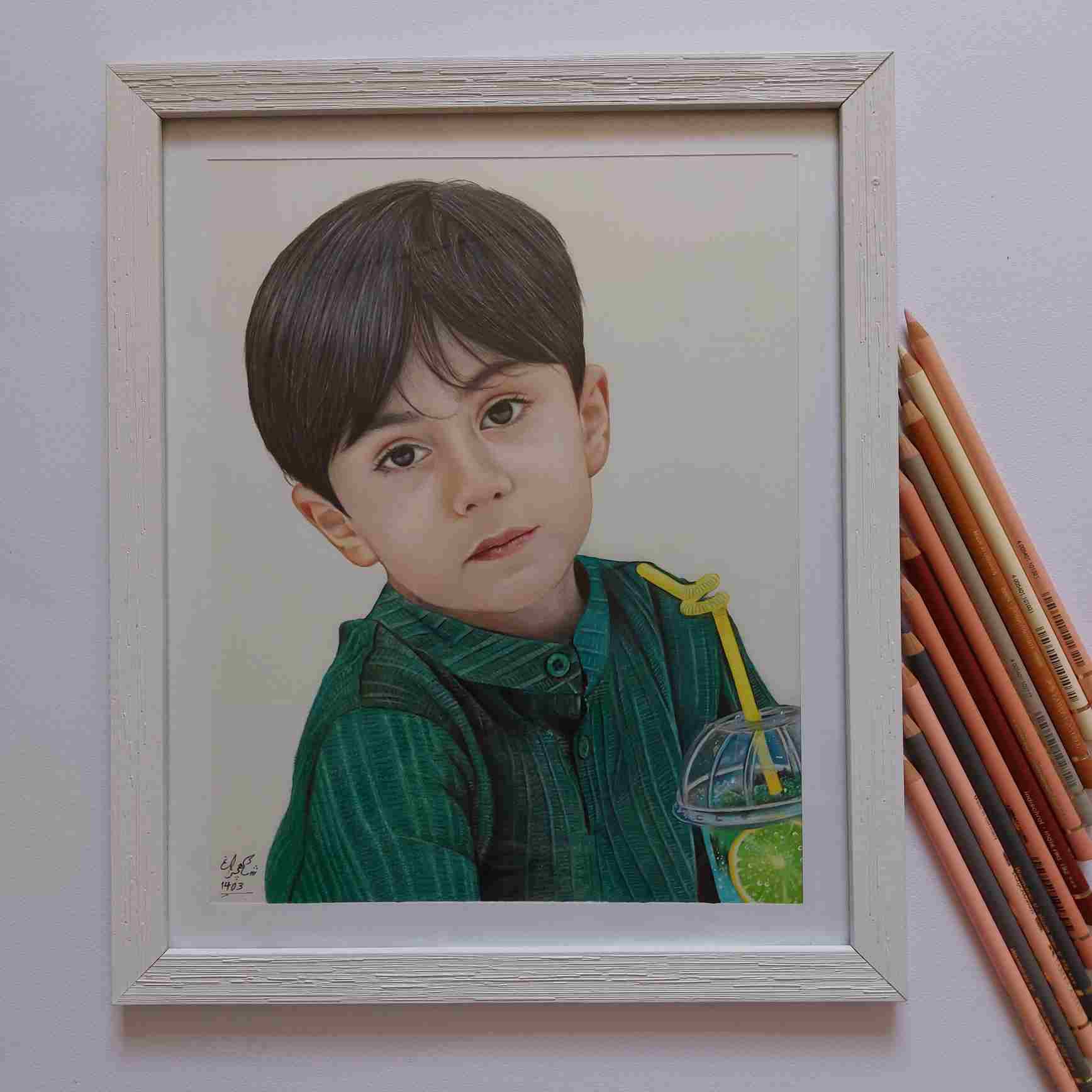 سفارش نقاشی چهره با مدادرنگی شمعدانی